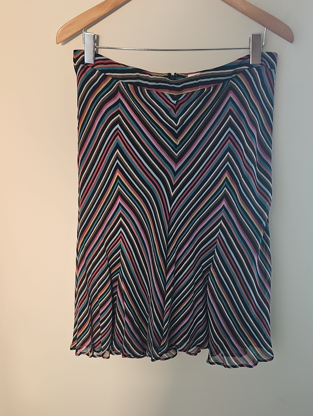 Harold's Chevron Stripe Silk Skirt Womens Size 12 Multicolor Y2K Vintage